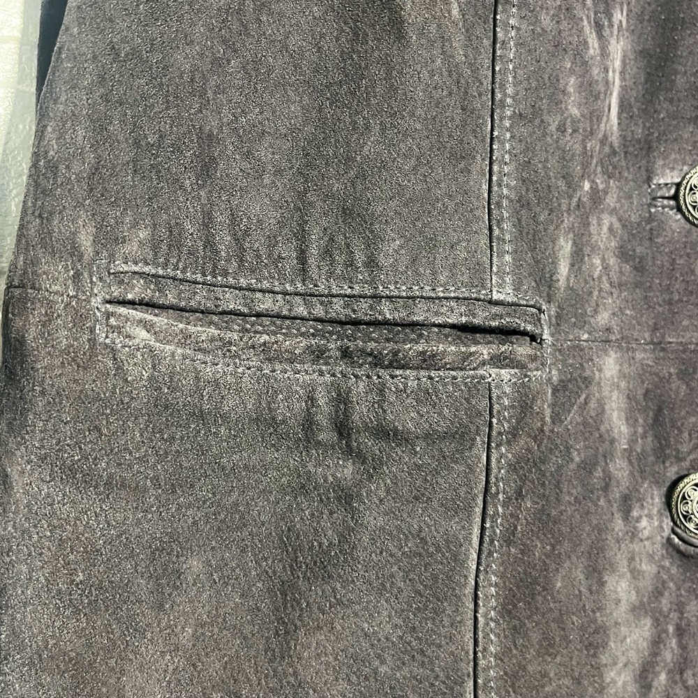 Denim & Company Womens Leather Blazer Dark Grey Button Front Classic Large - Picture 7 of 13